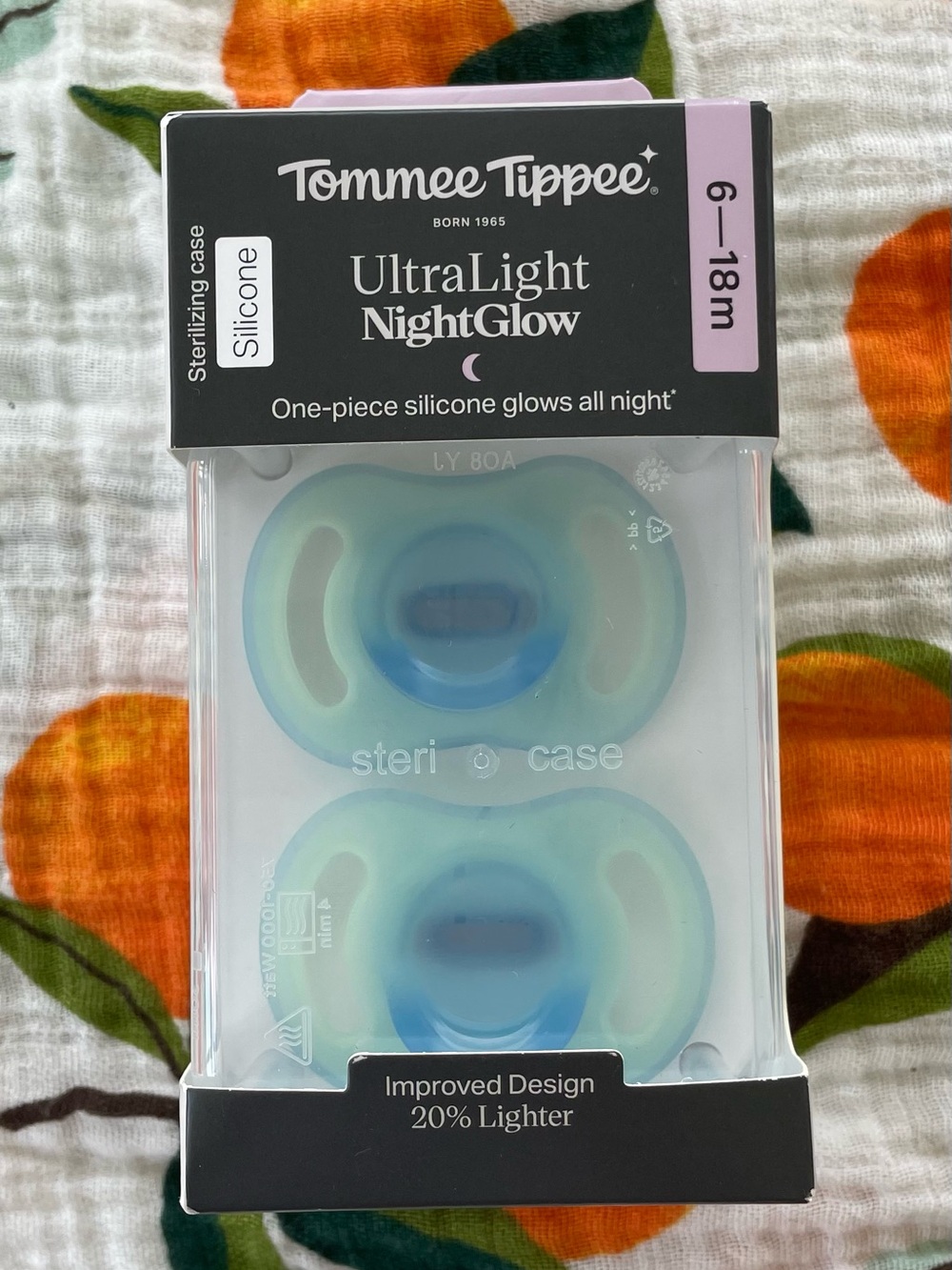 Tommee Tippee UltraLight NightGlow Silicone Pacifiers Blue (6-18m)